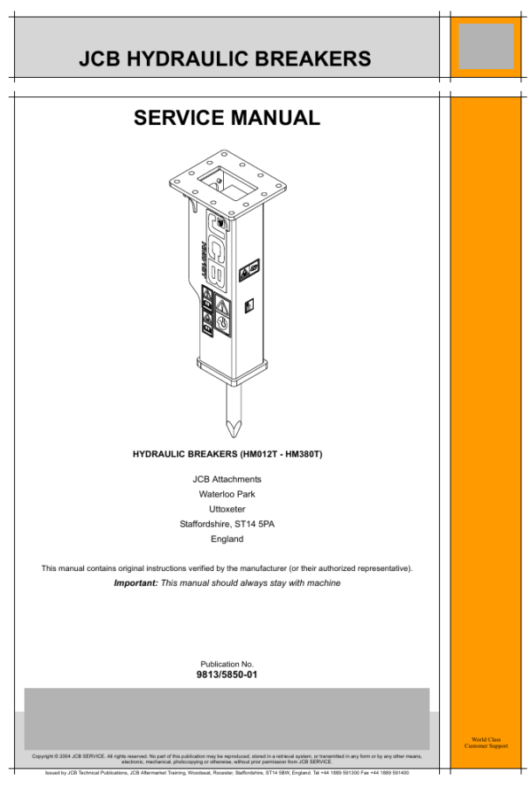 Detailed repair manual for JCB HM012T hydraulic breaker, covering service procedures and maintenance guidelines