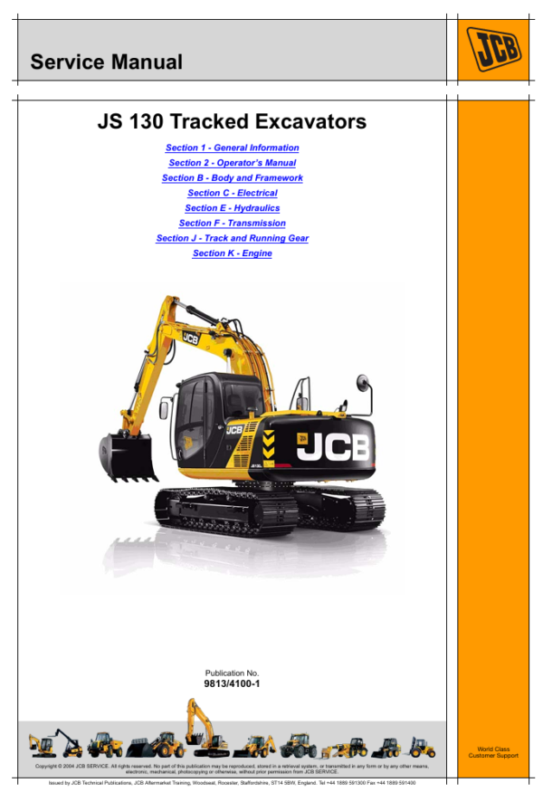 Detailed service and repair manual for the JCB JS130 excavator, focusing on maintenance and operational efficiency