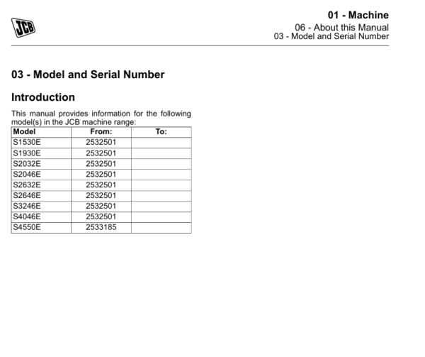 Comprehensive service repair manual for the JCB S2632E Work Platform, focusing on maintenance and operational efficiency