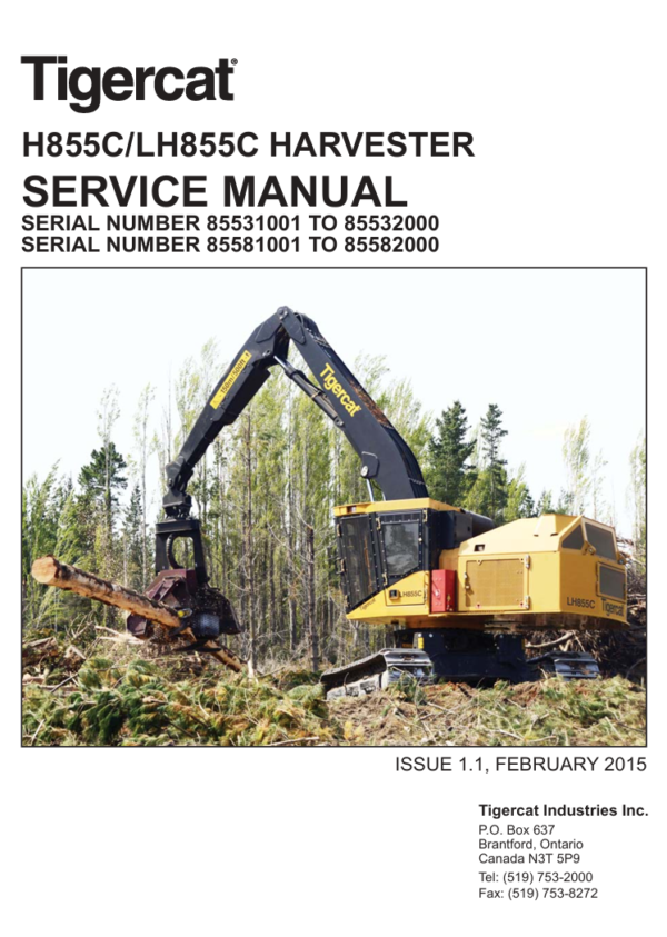 Detailed repair manual for the Tigercat LH855C Harvester, focusing on service procedures and maintenance practices