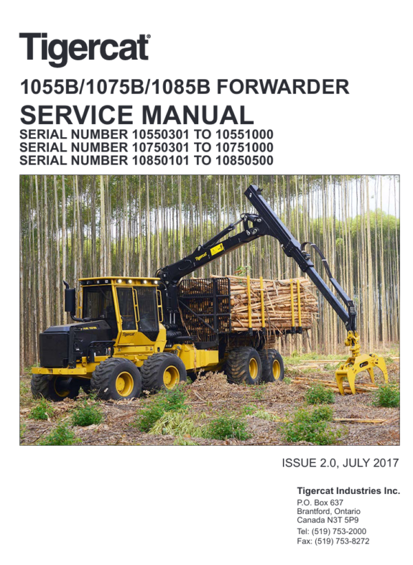 Detailed service repair manual for the Tigercat 1055B Forwarder, outlining necessary maintenance and repair techniques