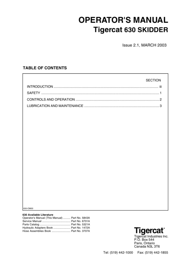 Tigercat 630 Skidder Operator's Manual - Image 2
