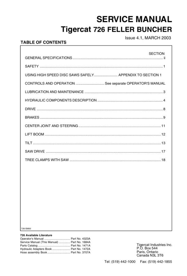 Tigercat 726 Feller Buncher Service Repair Manual - Image 2