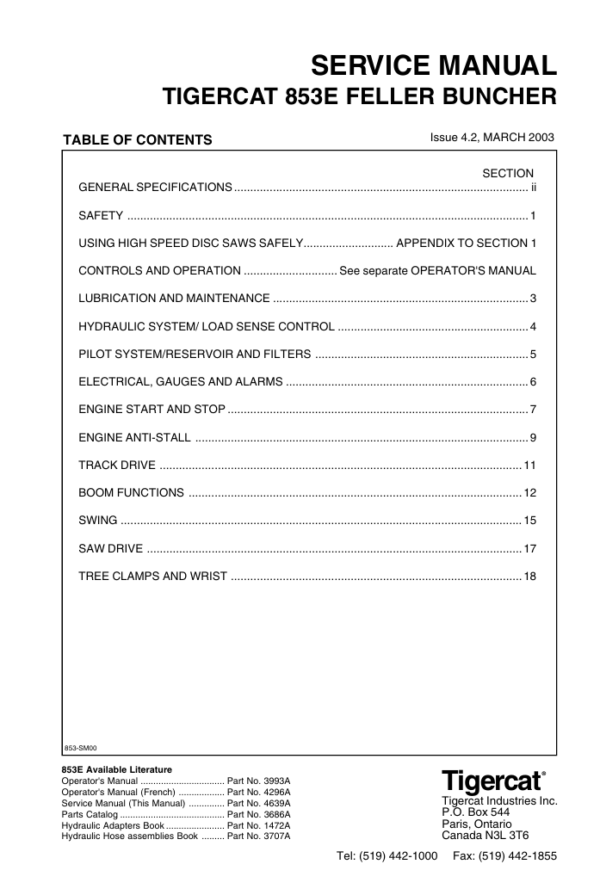 Tigercat 853E Feller Buncher Service Repair Manual - Image 2