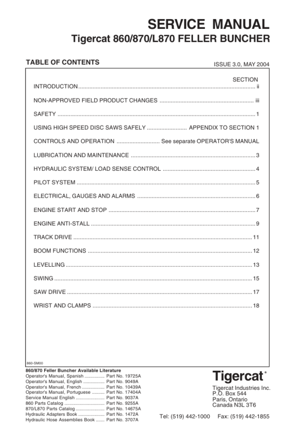 Tigercat 860 Feller Buncher Service Repair Manual - Image 2