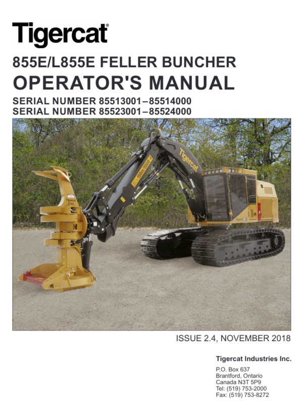 Tigercat 855E Feller Buncher Operator's Manual - Image 2