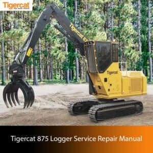 Tigercat 875 Logger Service Repair Manual cover featuring the model number and service details for maintenance and repairs