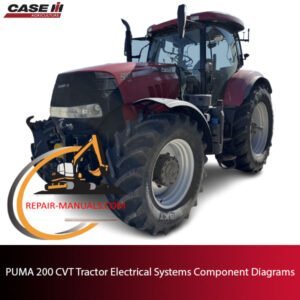 Diagrams of electrical systems components for the Case PUMA 200 CVT tractor, detailing connections and configurations