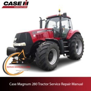 Service repair manual cover for Case Magnum 280 tractor, featuring technical diagrams and maintenance instructions