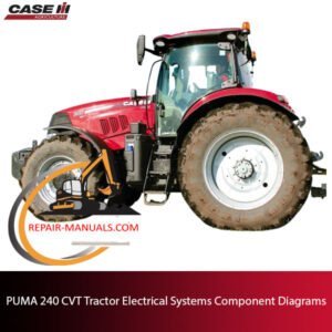 Diagrams of electrical systems components for the PUMA 240 CVT tractor, detailing connections and configurations