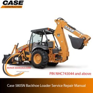 Service repair manual cover for Case 580SN Backhoe Loader, featuring detailed diagrams and maintenance instructions