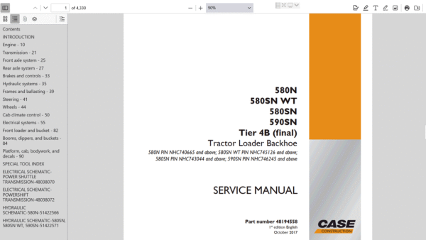 Case 580SN Backhoe Loader service repair manual, featuring troubleshooting tips and maintenance procedures