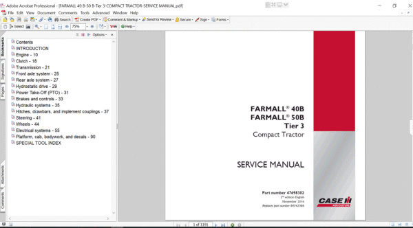 Case Farmall 40B Compact Tractor service repair manual, showcasing essential repair instructions and troubleshooting tips