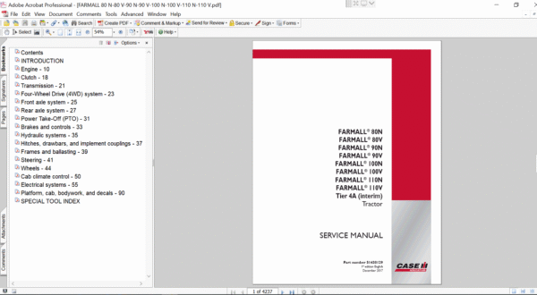 Service repair manual cover for Case Farmall 90N tractor, featuring technical illustrations and detailed instructions