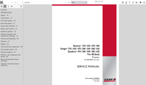 the service repair manual for Case IH 620 Quadtrac Tractor, including troubleshooting and maintenance guidelines