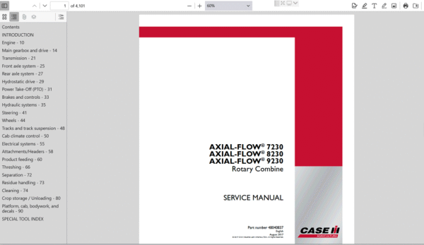 Service manual for Case IH 8230 Axial Flow, including comprehensive repair instructions and maintenance information