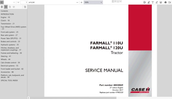 Case IH Farmall 120U tractor service repair manual, providing comprehensive maintenance and repair instructions