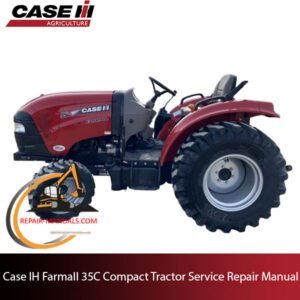 Service repair manual cover for Case IH Farmall 35C Compact Tractor, featuring technical illustrations and specifications