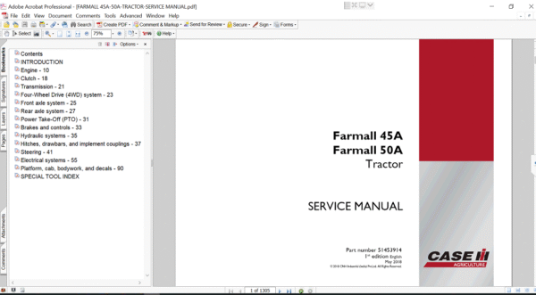 Service manual for Case IH Farmall 50A Compact Tractor, detailing repair procedures and maintenance recommendations