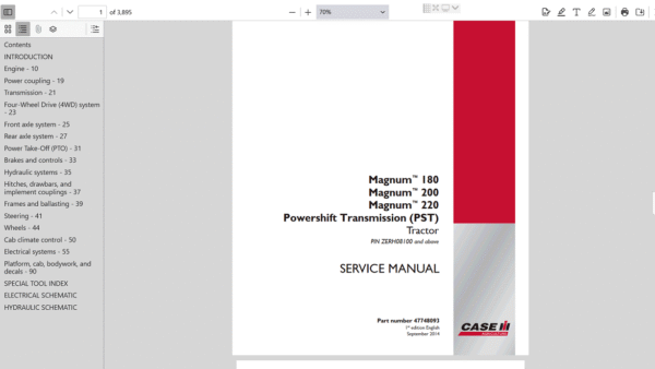 Service manual for Case IH Magnum 180 tractor, including repair instructions and maintenance schedules for optimal performance