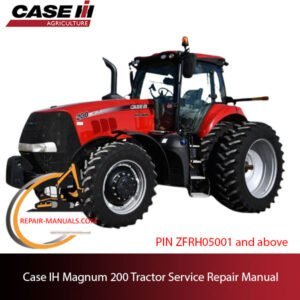 Service repair manual cover for Case IH Magnum 200 Tractor, featuring technical diagrams and maintenance instructions