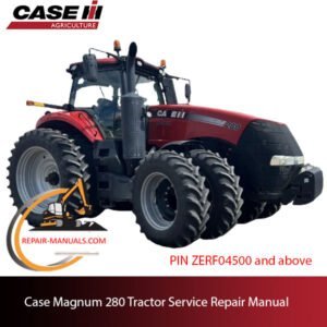 Service repair manual cover for Case Magnum 280 tractor, featuring technical diagrams and maintenance instructions