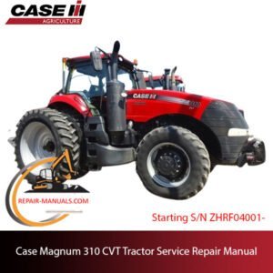 Service repair manual cover for Case Magnum 310 CVT tractor, featuring technical diagrams and maintenance instructions