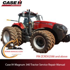 Cover of the service repair manual for Case IH Magnum 340 tractor, including troubleshooting and maintenance guidelines