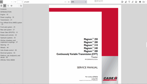 Service manual for Case IH Magnum 340 CVT Tractor, providing essential repair information and maintenance tips
