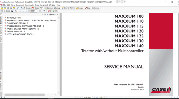 Case Maxxum 125 Tractor service repair manual, showcasing detailed repair procedures and specifications for maintenance