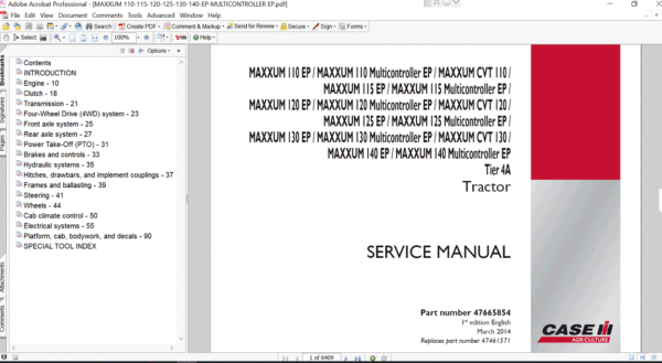 Case IH Maxxum 130 Multicontroller Tractor service repair manual, showcasing detailed diagrams and maintenance instructions