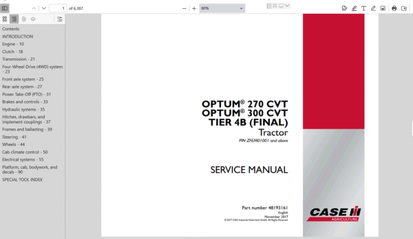 the service repair manual for Case IH Optum 300 CVT tractor, including maintenance tips and troubleshooting advice