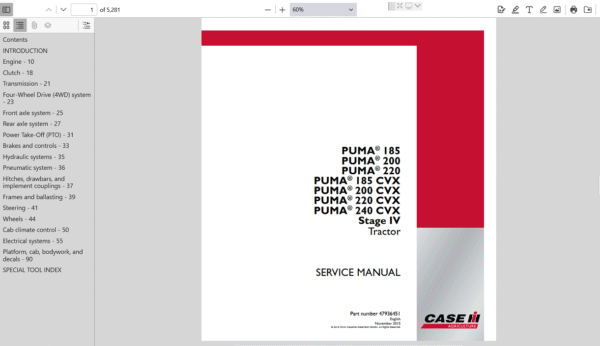 the service repair manual for Case Puma 200 Tractor, including maintenance tips and troubleshooting information