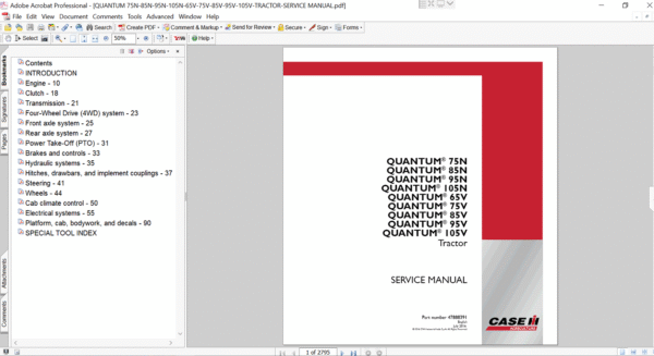 the service repair manual for Case Quantum 65V tractor, including diagrams and step-by-step repair procedures