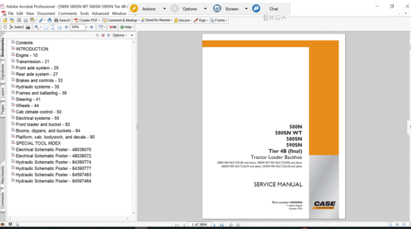 Service repair manual for Case 580N Backhoe, showcasing essential repair guidelines and diagrams for effective maintenance