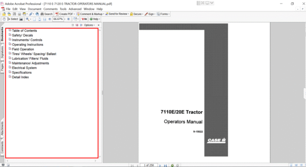 Case 7120E tractor operator's manual, providing essential information on usage, maintenance, and safety procedures