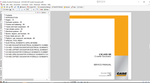 Service repair manual for case cx145d sr excavator, showcasing essential repair guidelines and diagrams for effective maintenance