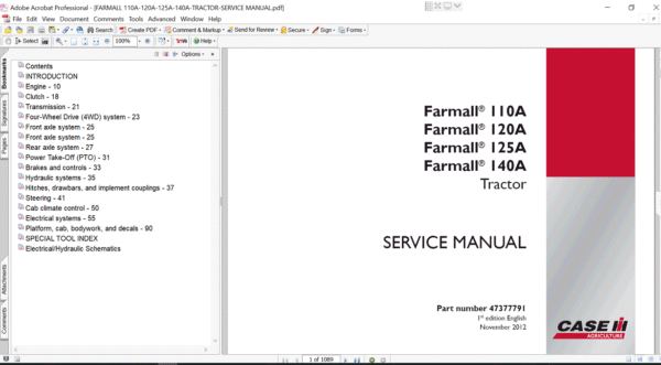 Case Farmall 140A tractor service repair manual, showcasing essential repair guidelines and technical specifications
