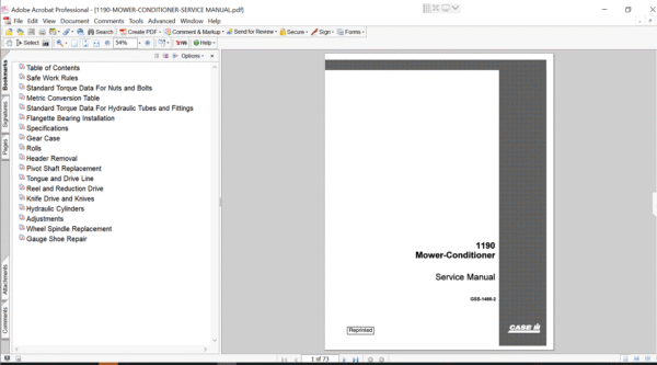 Case 1190 mower conditioner service repair manual, showcasing diagrams and maintenance guidelines for efficient repairs