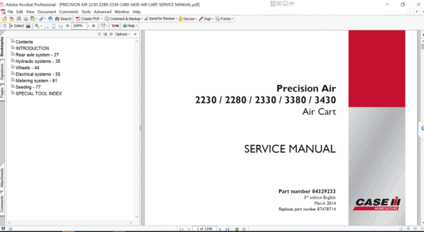 the Service Repair Manual for Case IH 2280 Air Cart, including essential repair guidelines and technical details