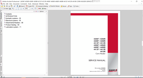 Case ih 4408f Corn Header service manual cover, featuring repair instructions and technical diagrams for effective maintenance