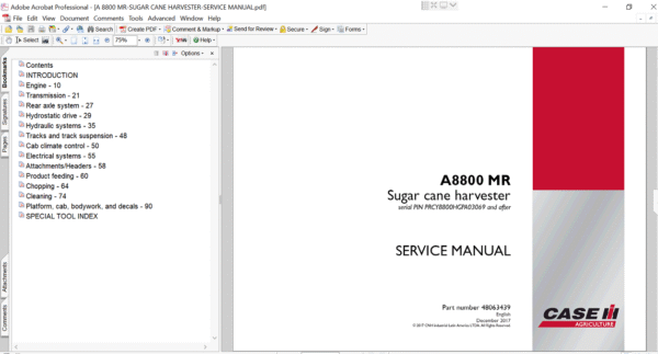 Comprehensive service repair manual for Case IH Austoft A8800 multi-row, covering essential repair and maintenance tasks