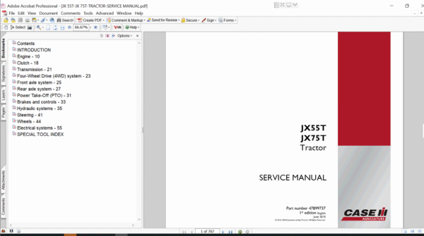 Service manual for Case IH JX55T Tractor, including comprehensive repair instructions and maintenance schedules