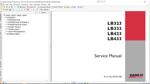 Case LB433 Square Baler service manual cover, highlighting repair procedures and technical diagrams for effective maintenance