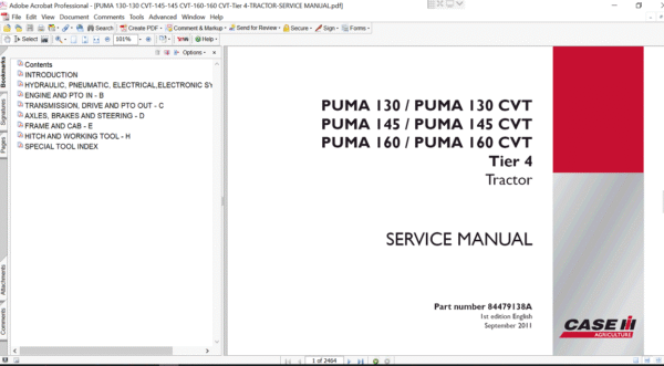 Service manual for Case Puma 145 tractor, including repair instructions and diagrams for troubleshooting and maintenance