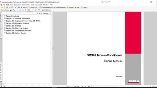 Case SMX91 mower-conditioner service repair manual, showcasing essential repair guidelines and technical specifications