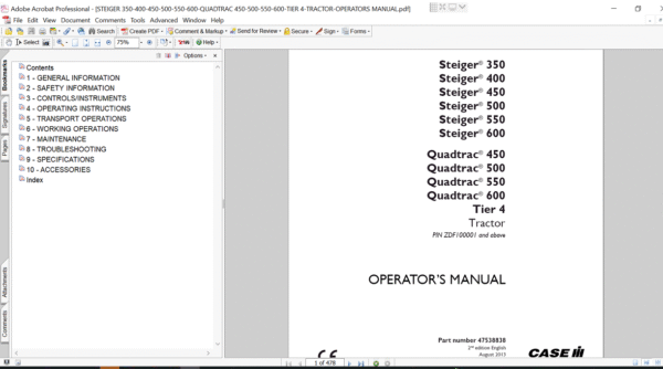 Case IH Steiger 600 Operator's Manual, providing essential information for safe and effective tractor operation