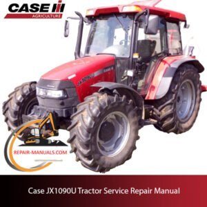 Service repair manual cover for Case JX1090U tractor, featuring technical diagrams and maintenance instructions