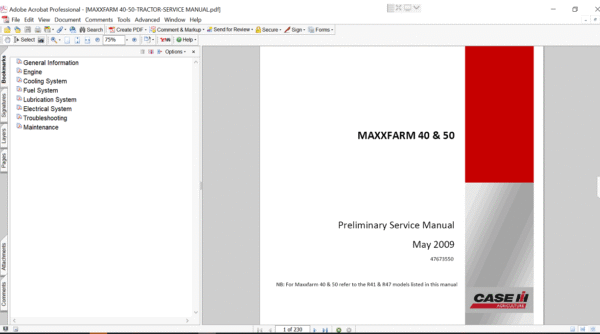 the service repair manual for Case Maxxfarm 40 Tractor, including diagrams and step-by-step repair procedures