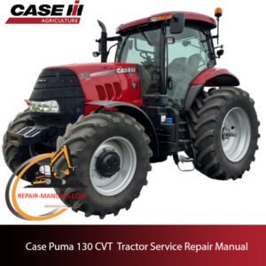 Service repair manual cover for Case Puma 130 CVT tractor, featuring technical diagrams and maintenance instructions